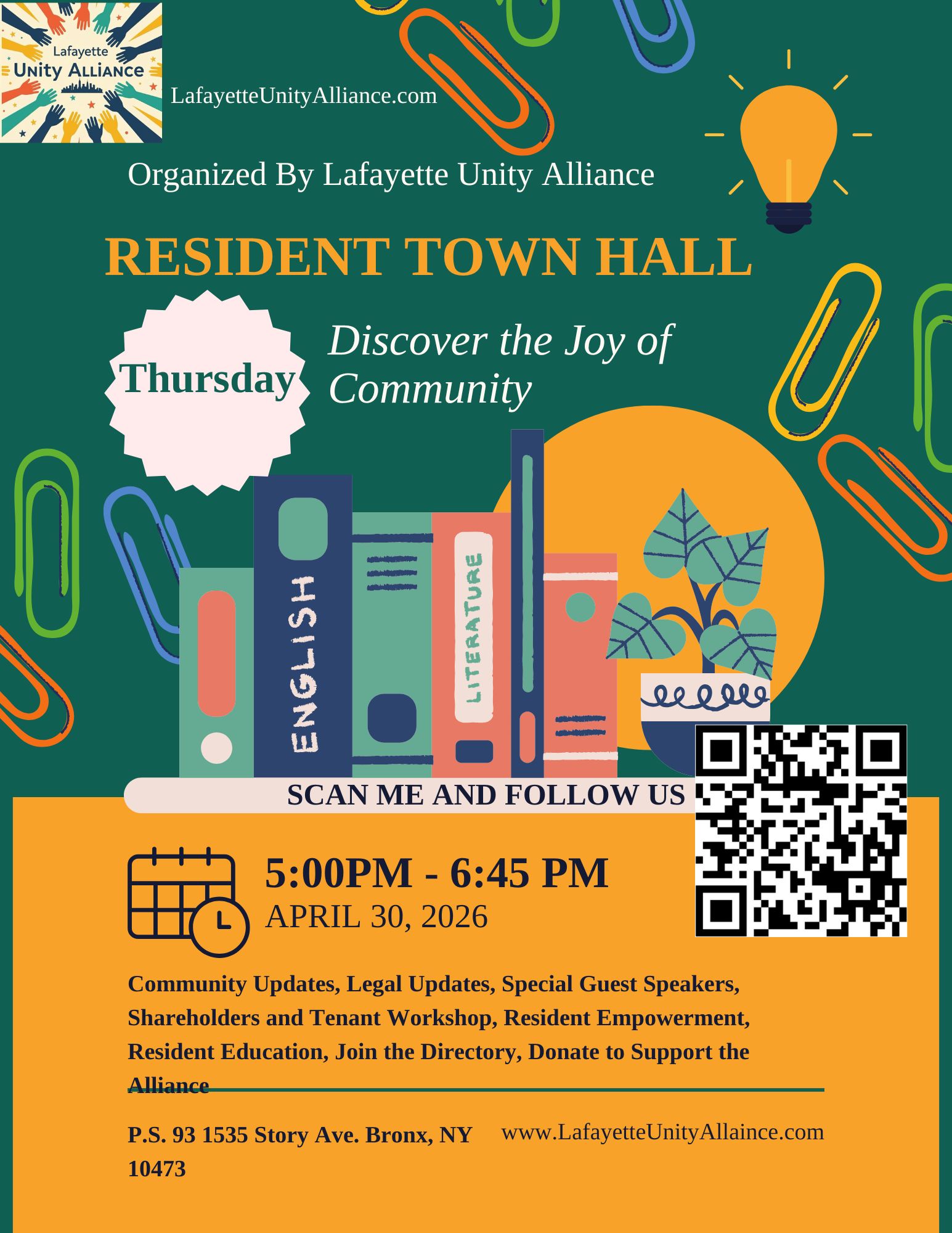 Lafayette Unity Alliance Resident Town Hall Flyer - April 30